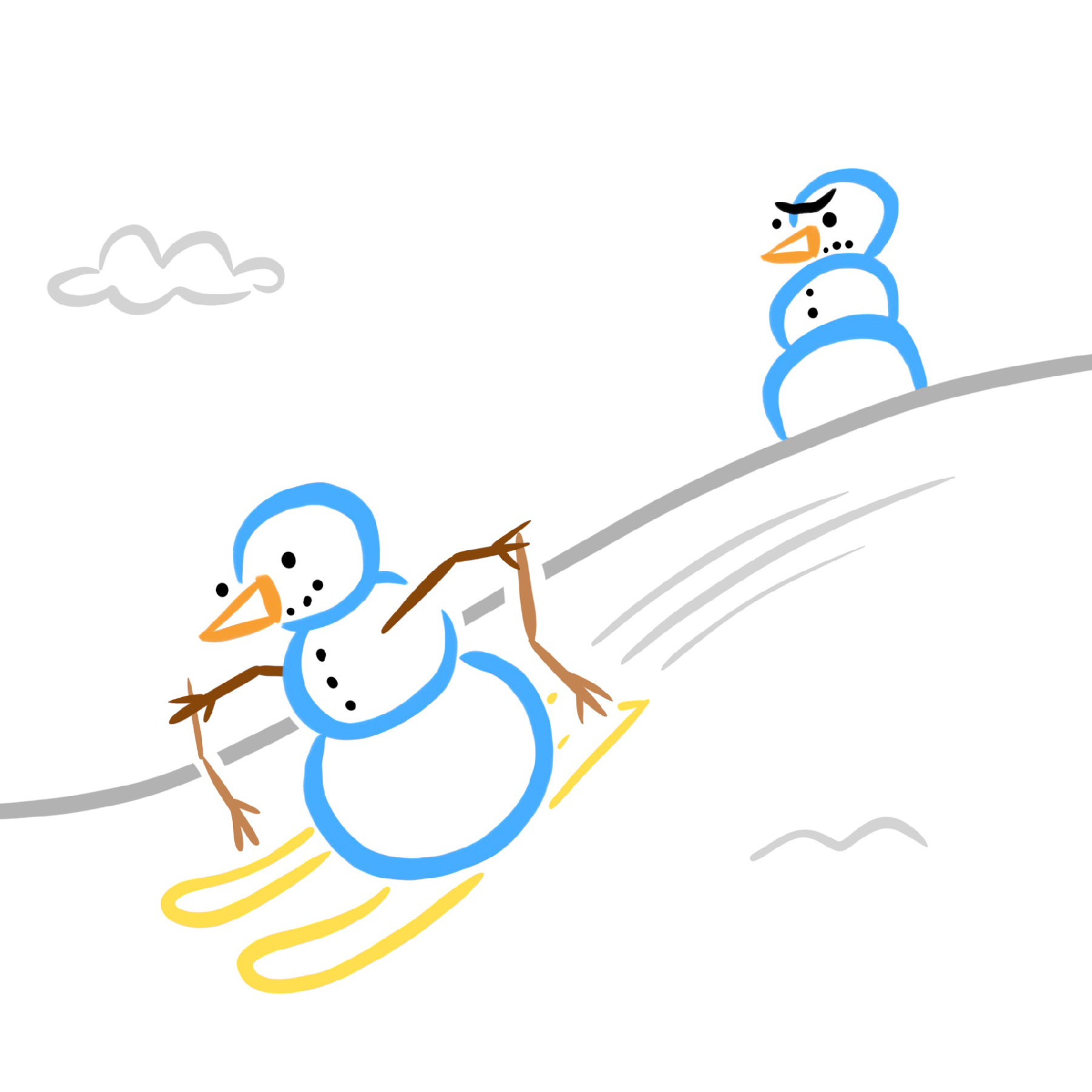 Cartoon of snowperson skiing