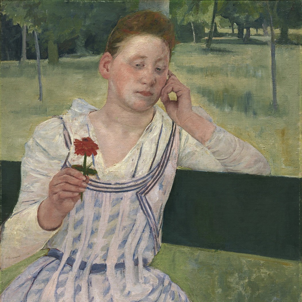 Mary Cassatt painting of woman holding flower