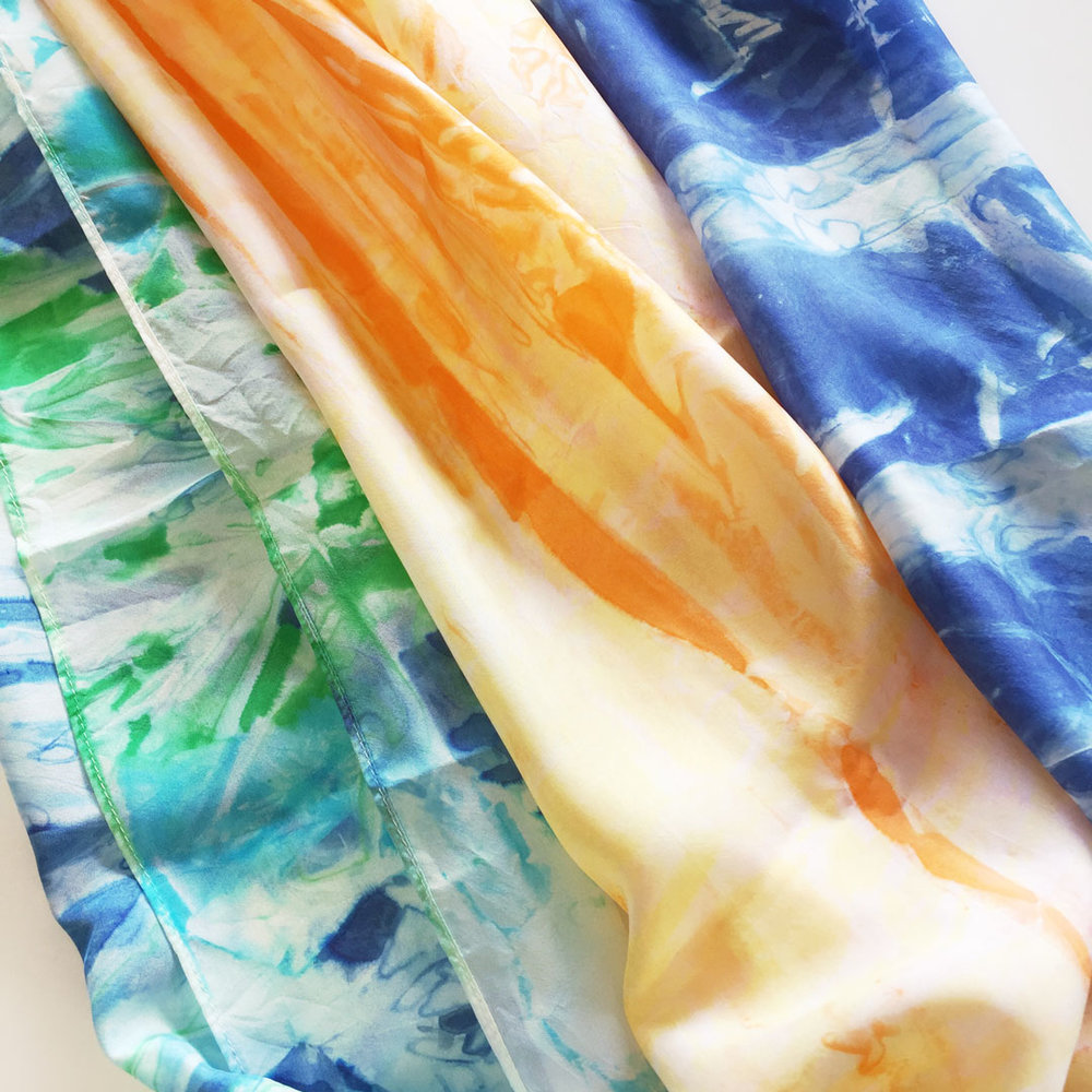 tissue paper dyed silk scarves
